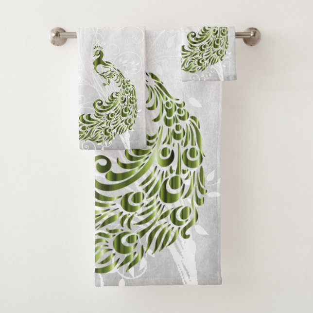 Green Peacock Personalised Bath Towels (Insitu)