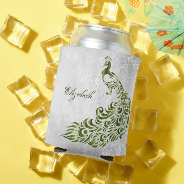 Green Peacock Personalised Can Cooler (In Situ Summer)