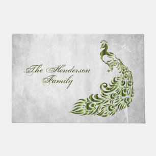 Green Peacock Personalised Door Mat
