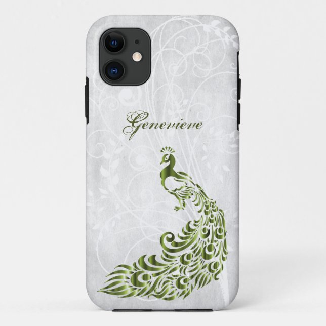 Green Peacock Personalised iPhone 11 Case (Back)