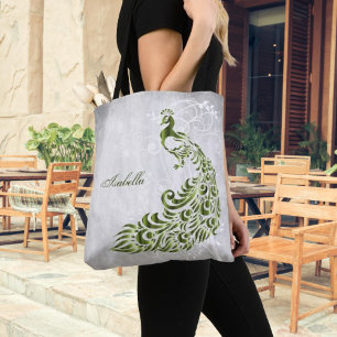 Green Peacock Personalised Tote Bag