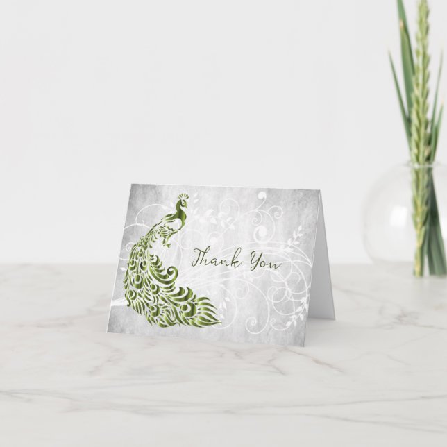 Green Peacock Thank You Card (Front)