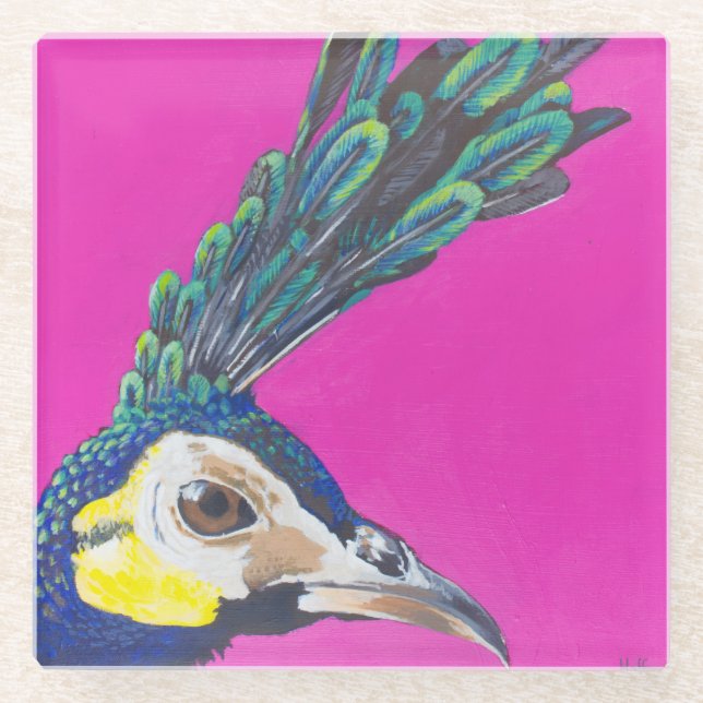 Green Peafowl Glass Coaster (Front)