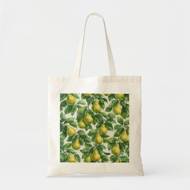 Green Pear Botanical Pattern Tote Bag (Front)