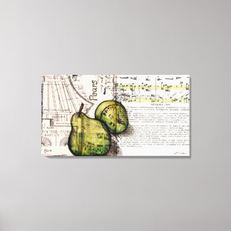 Green Pear Collage Illustration on Canvas Print