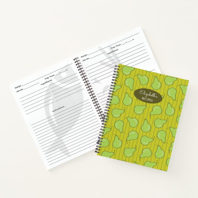 Green Pear Illustration Pattern Recipe Book (Inside)