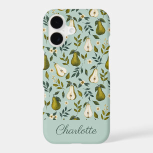 Green Pear Watercolor Pattern on Dusty Blue