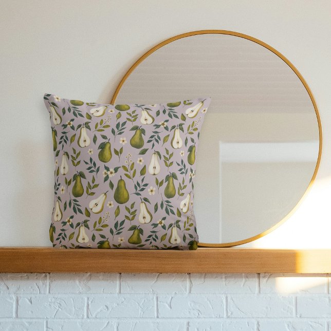 Green Pear Watercolor Pattern on Dusty Lilac Cushion (Creator Uploaded)
