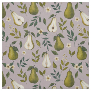 Green Pear Watercolor Pattern on Dusty Lilac Fabric