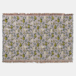 Green Pear Watercolor Pattern on Dusty Lilac Throw Blanket