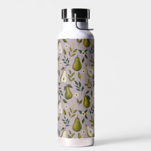 Green Pear Watercolor Pattern on Dusty Lilac Water Bottle