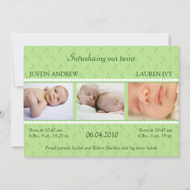 Green Pearl Twins Announcement (Front)