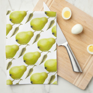 Green Pears on Wjite Tea Towel