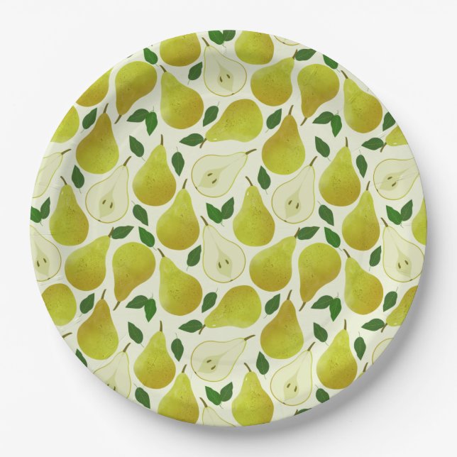 Green Pears Pattern Paper Plate (Front)
