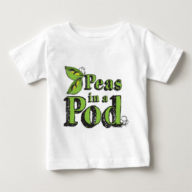 Green Peas Drawing Vegetable Art 2 Peas in a Pod Baby T-Shirt (Front)
