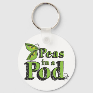 Green Peas Drawing Vegetable Art 2 Peas in a Pod Key Ring