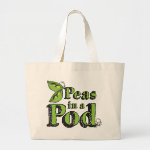 Green Peas Drawing Vegetable Art 2 Peas in a Pod Large Tote Bag