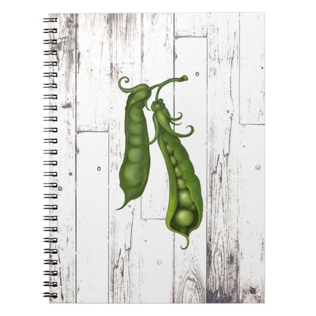 Green Peas Pea White Wood Rustic Farmhouse Kitchen Spiral Notebook (Front)