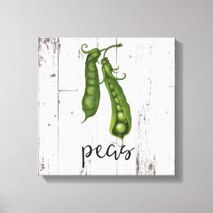 Green PEAS White Wood Rustic Farmhouse Kitchen Art Canvas Print