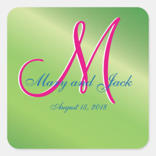 Green Pepper Monogram Wedding Square Sticker