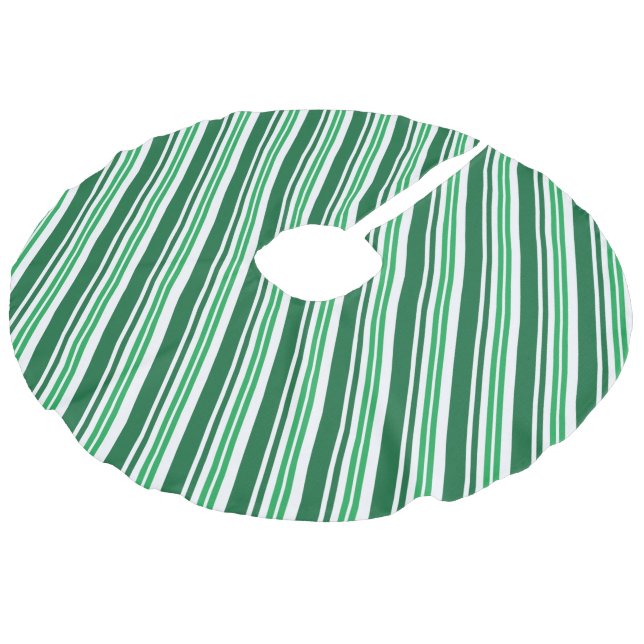 Green Peppermint Stripe Faux Linen Tree Skirt (Angled)