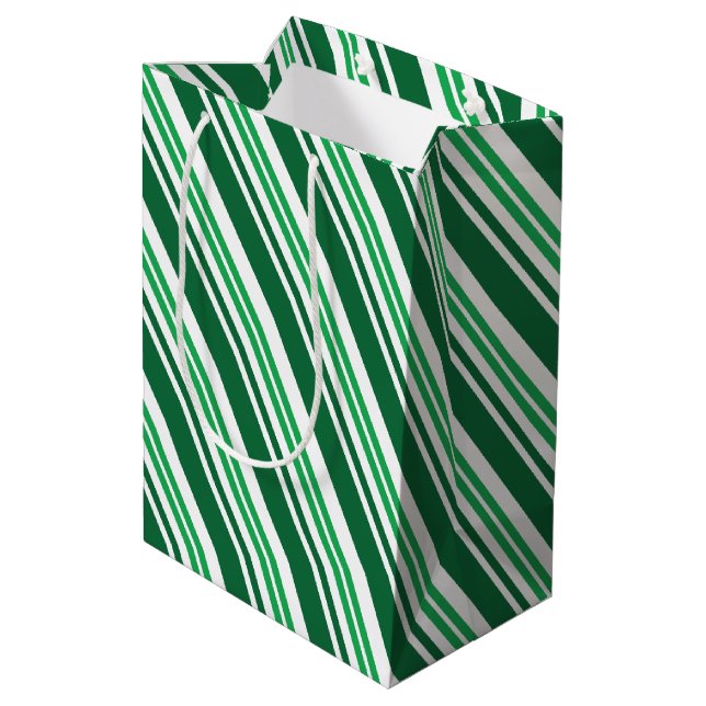 Green Peppermint Stripe Medium Gift Bag (Back Angled)