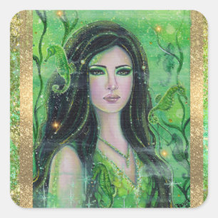 Green Peridot mermaid by Renee Lavoie Square Sticker