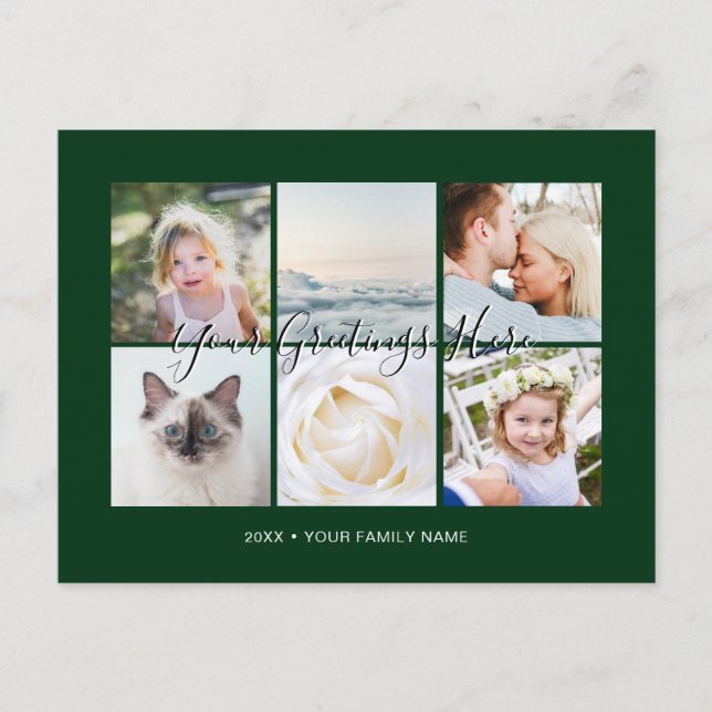 Green Personalised 6 photos Universal Greetings Postcard (Front)