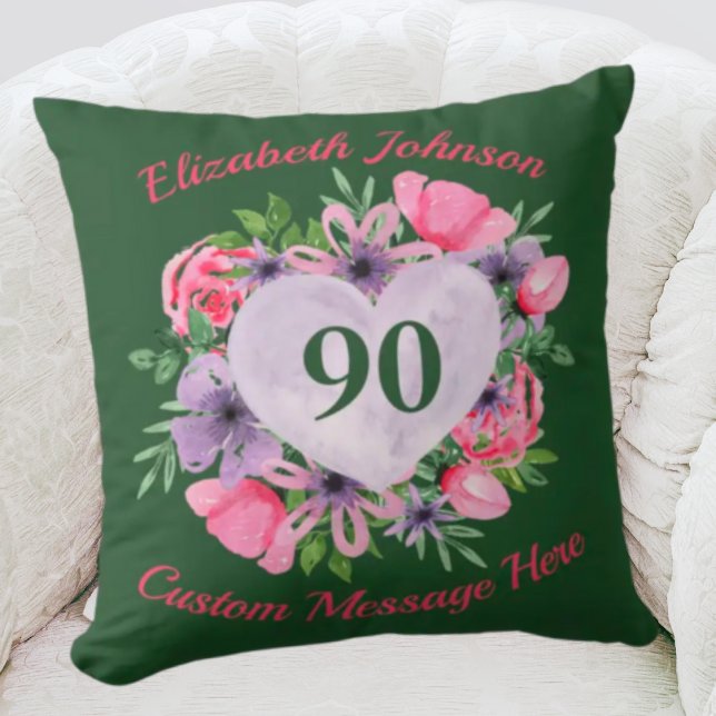 Green Personalised 90th Birthday Pillow for Women (Creator Uploaded)