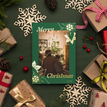 Green Personalised Botanical Christmas Photo