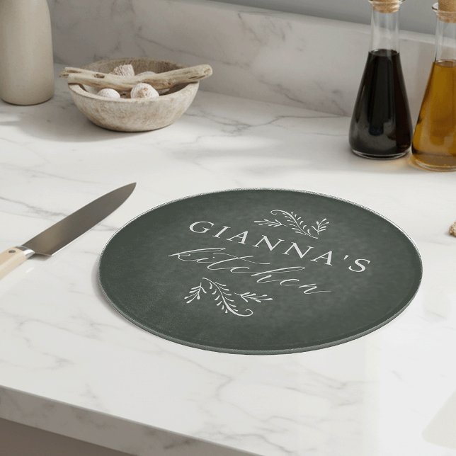 Green | Personalised Botanical Your Name's Kitchen Cutting Board (Creator Uploaded)
