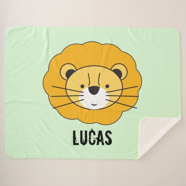 Green Personalised cute  lion baby blanket (Front (Horizontal))