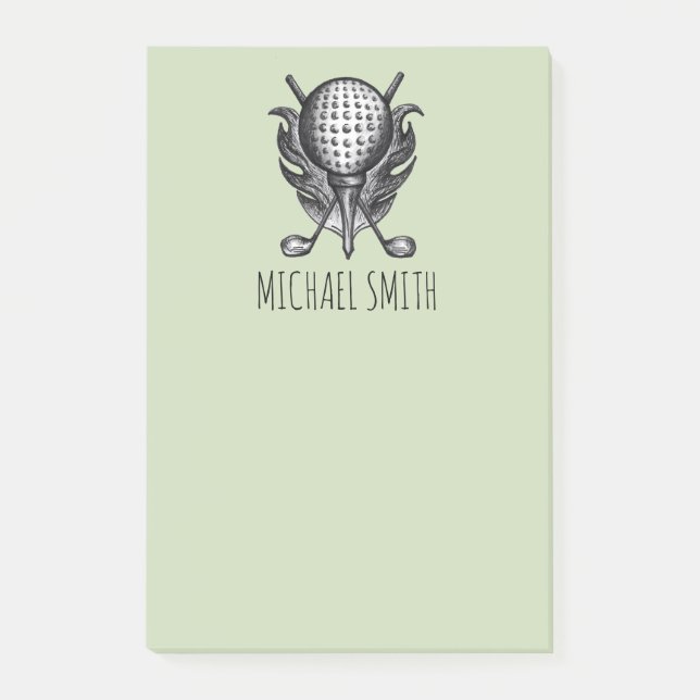 Green Personalised Golf Ball Tee Club Golfer Gift Post-it Notes (Front)