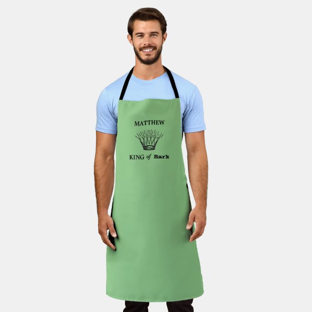 Green Personalised King of Bark Funny Apron (Worn)