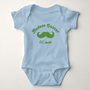 Green Personalised Lil' Man Moustache Baby Bodysuit