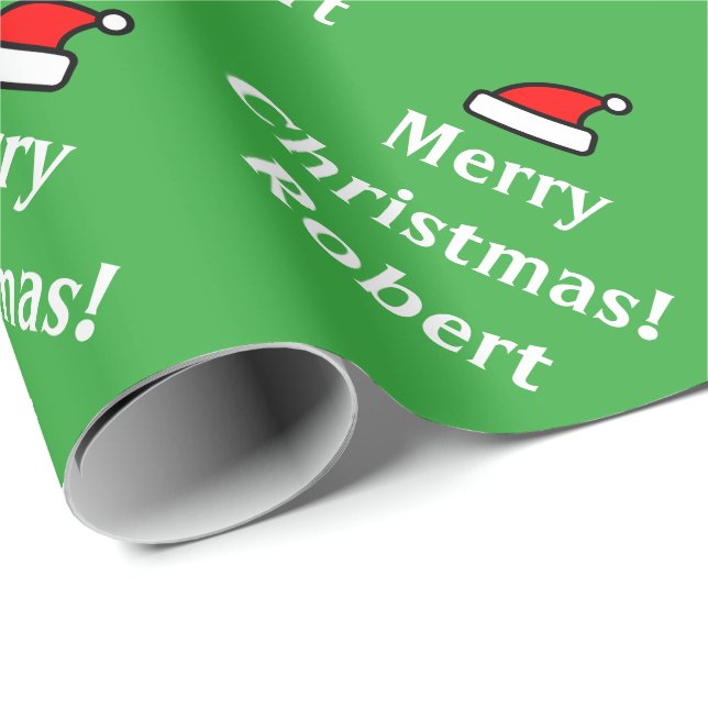 Green personalised Merry Christmas wrapping paper (Roll Corner)