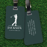 Green Personalised Monogram Golfer Luggage Tag<br><div class="desc">This design features a golfer swinging a club and has two text fields that you can use to personalise it - perhaps with a name and golf team or club.</div>