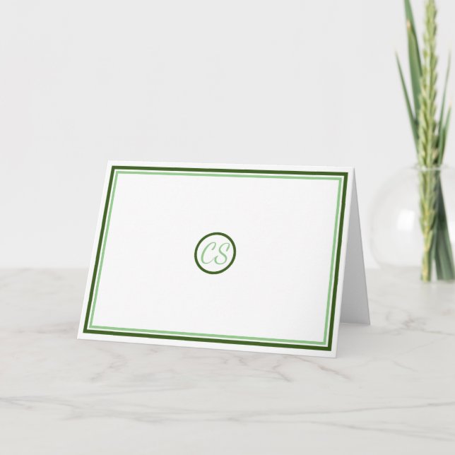 Green Personalised Monogram Note Card (Front)