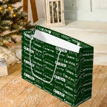 Green Personalised Name Font Collage Christmas Large Gift Bag<br><div class="desc">This cool personalised large Christmas gift bag is customised with your name in 9 different beautiful fonts. A cute personalised present with white typography on dark green for holiday gifts.</div>