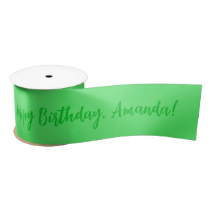 Green Personalised Name Happy Birthday Satin Ribbon