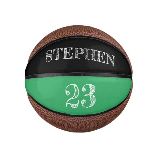 Green Personalised Name Number etching Basketball (Front)