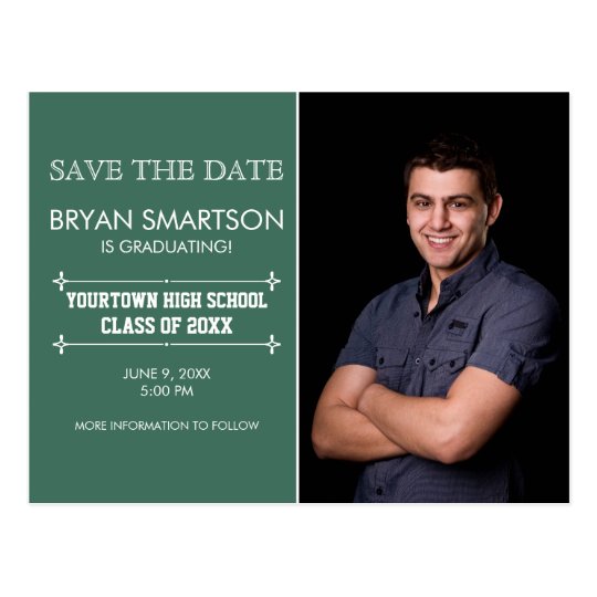 Green Personalised Photo Graduation Save the Date Postcard