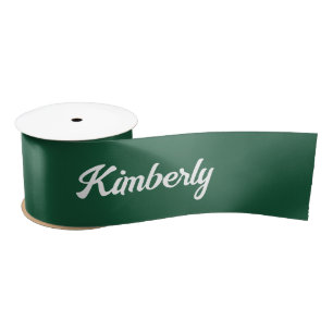 Green Personalised Script Name School Satin Ribbon