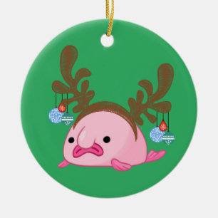 Green Personalized Reindeer Blobfish Ceramic Tree Decoration