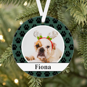 Green Pet Paw Prints Custom Dog Name Photo Ornament