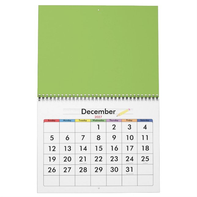 Green petals calendar (Dec 2027)