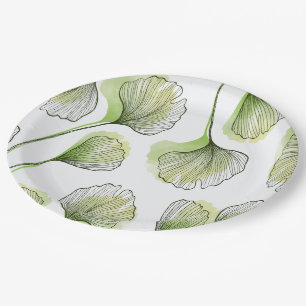 Green petals paper plate