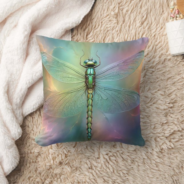 Green Petite Dragonfly Fractal Art, Cushion (Blanket)