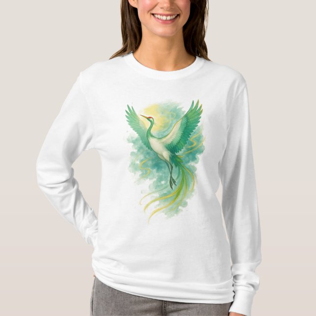 【Green Phoenix Bird Long Sleeve T-Shirt】 T-Shirt (Front)