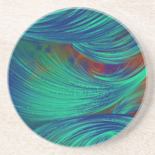 Green Phoenix Feathers Abstract Art Coaster